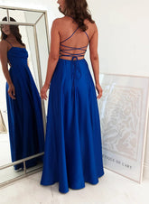 A-Line Sleeveless Satin Prom Dress with Split Front and Sweep Train-27dress